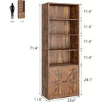 Libreria da fattoria Acekool con ante, scaffale a 6 ripiani alto 180 cm, mobiletto espositivo e contenitore rustico marrone per casa, ufficio, soggiorno