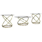 Signature Design by Ashley Crimonti 3-Piece Glass Coffee Table Set with End Tables - Champagne Gold Finish