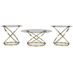 Signature Design by Ashley Crimonti Set 3 Pezzi di Tavolini in Vetro con Tavolini Laterali - Finitura Oro Champagne