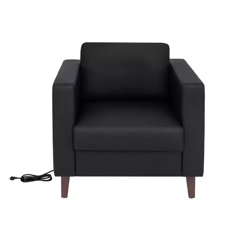 Flash Furniture HERCULES Artemis Set da 3 pezzi per reception imbottito, 8 prese CA/4 porte USB/4 porte USB-C e gambe in legno noce con piedini regolabili