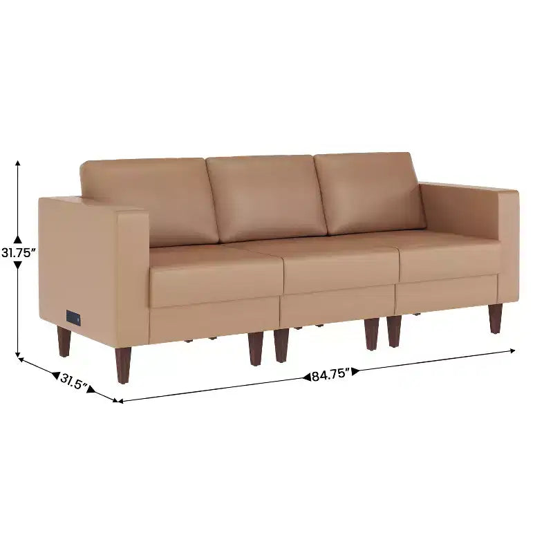 Flash Furniture HERCULES Artemis Set da 3 pezzi per reception imbottito, 8 prese CA/4 porte USB/4 porte USB-C e gambe in legno noce con piedini regolabili