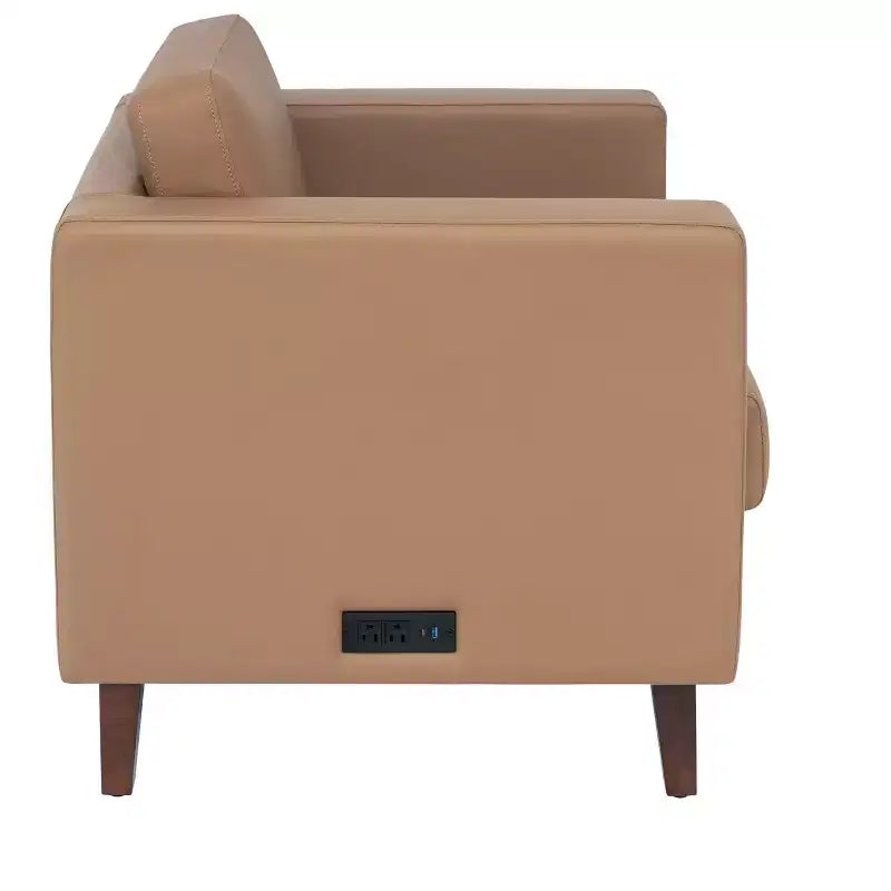 Flash Furniture HERCULES Artemis Set da 3 pezzi per reception imbottito, 8 prese CA/4 porte USB/4 porte USB-C e gambe in legno noce con piedini regolabili