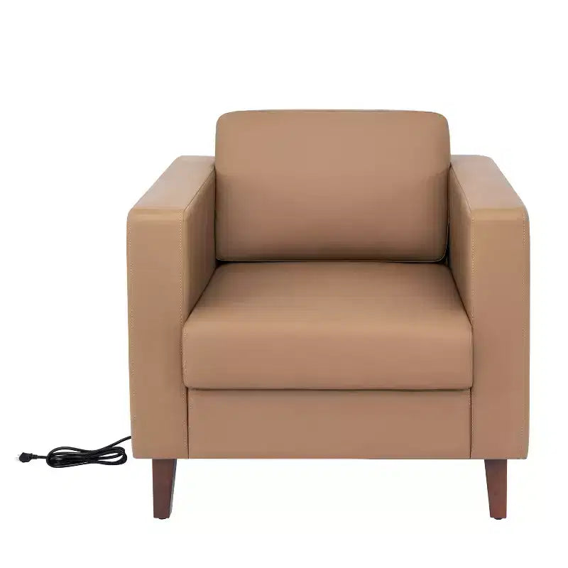 Flash Furniture HERCULES Artemis Set da 3 pezzi per reception imbottito, 8 prese CA/4 porte USB/4 porte USB-C e gambe in legno noce con piedini regolabili