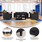 Flash Furniture HERCULES Artemis Set da 3 pezzi per reception imbottito, 8 prese CA/4 porte USB/4 porte USB-C e gambe in legno noce con piedini regolabili