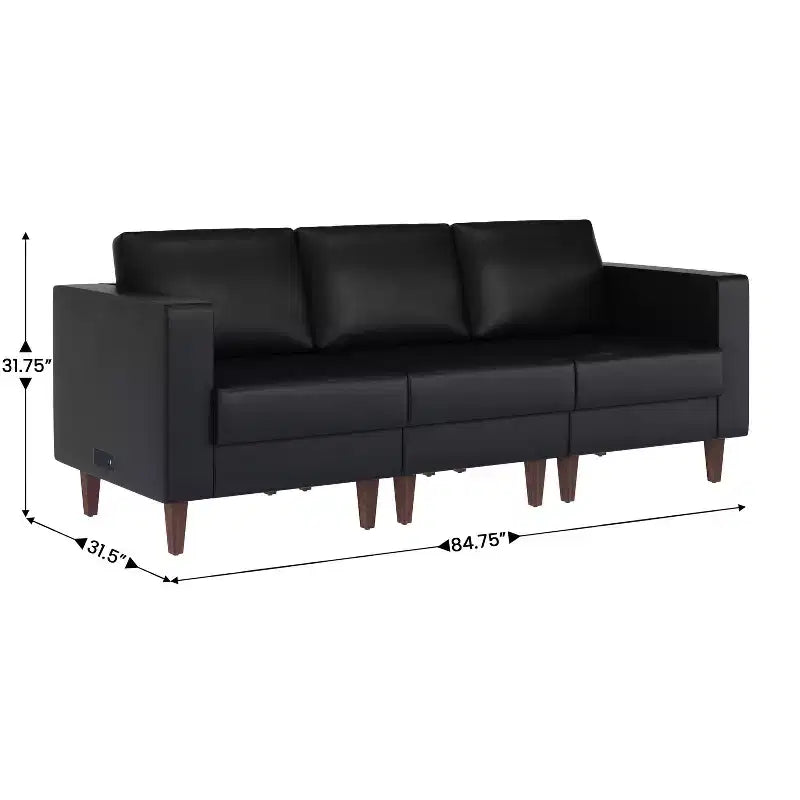 Flash Furniture HERCULES Artemis Set da 3 pezzi per reception imbottito, 8 prese CA/4 porte USB/4 porte USB-C e gambe in legno noce con piedini regolabili