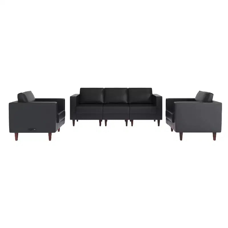 Flash Furniture HERCULES Artemis Set da 3 pezzi per reception imbottito, 8 prese CA/4 porte USB/4 porte USB-C e gambe in legno noce con piedini regolabili