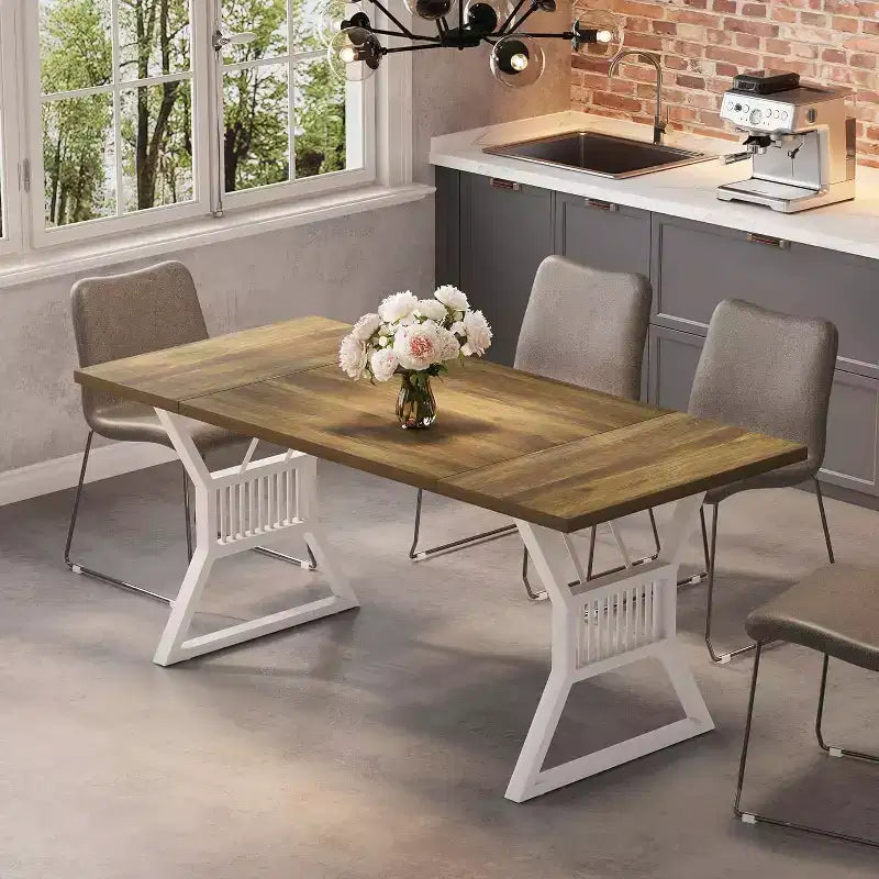 Tavolo da pranzo da 180 cm per 4-6 persone, tavolo da cucina rettangolare in legno industriale con gambe in metallo per soggiorno, sala da pranzo