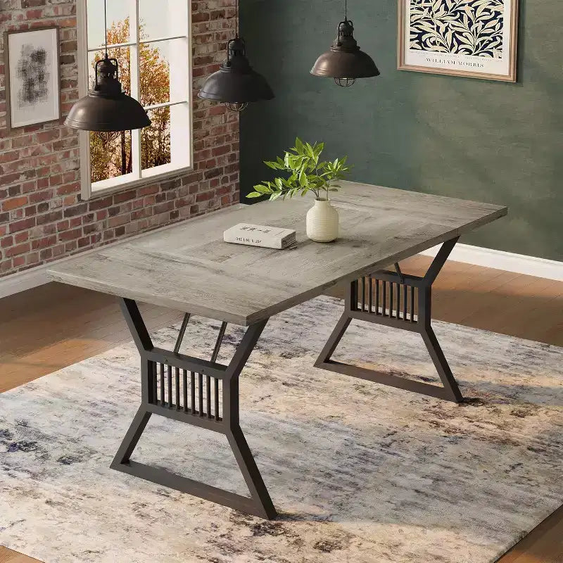 Tavolo da pranzo da 180 cm per 4-6 persone, tavolo da cucina rettangolare in legno industriale con gambe in metallo per soggiorno, sala da pranzo