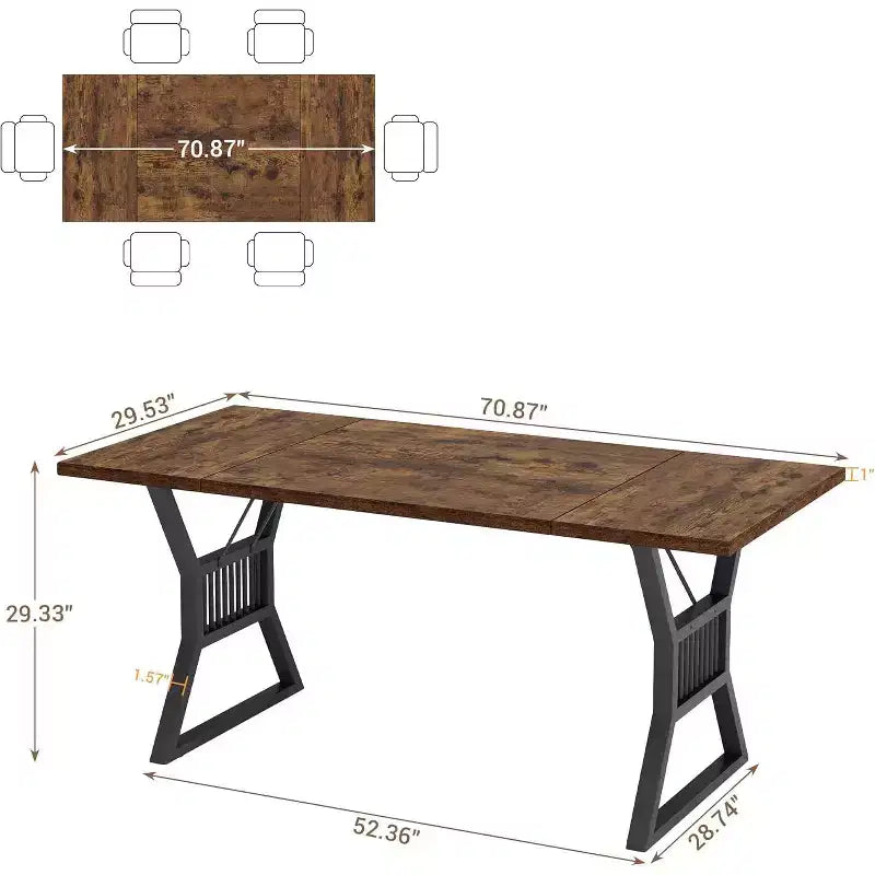 Tavolo da pranzo da 180 cm per 4-6 persone, tavolo da cucina rettangolare in legno industriale con gambe in metallo per soggiorno, sala da pranzo