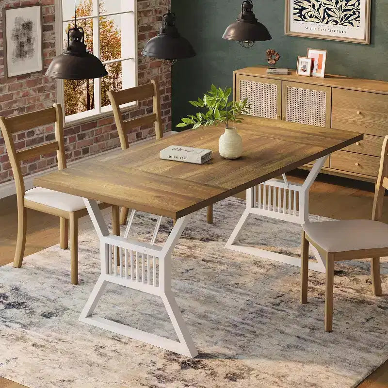 Tavolo da pranzo da 180 cm per 4-6 persone, tavolo da cucina rettangolare in legno industriale con gambe in metallo per soggiorno, sala da pranzo