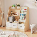 SUGIFT Libreria per bambini con scomparti a cubo e contenitori in tessuto, espositore frontale per libri, organizer in legno per sala giochi e cameretta