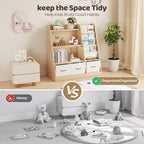 SUGIFT Libreria per bambini con scomparti a cubo e contenitori in tessuto, espositore frontale per libri, organizer in legno per sala giochi e cameretta