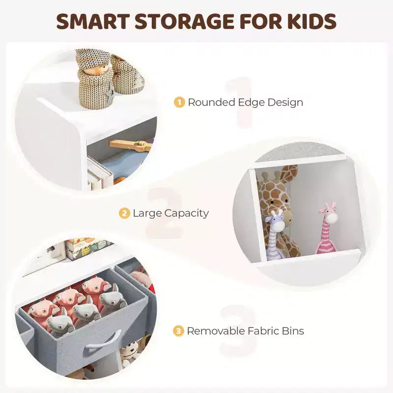 SUGIFT Libreria per bambini con scomparti a cubo e contenitori in tessuto, espositore frontale per libri, organizer in legno per sala giochi e cameretta
