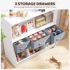 SUGIFT Libreria per bambini con scomparti a cubo e contenitori in tessuto, espositore frontale per libri, organizer in legno per sala giochi e cameretta