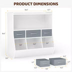 SUGIFT Libreria per bambini con scomparti a cubo e contenitori in tessuto, espositore frontale per libri, organizer in legno per sala giochi e cameretta