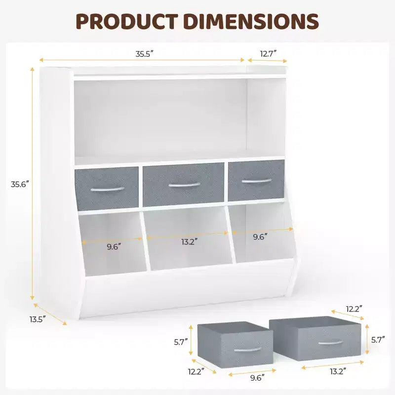SUGIFT Libreria per bambini con scomparti a cubo e contenitori in tessuto, espositore frontale per libri, organizer in legno per sala giochi e cameretta