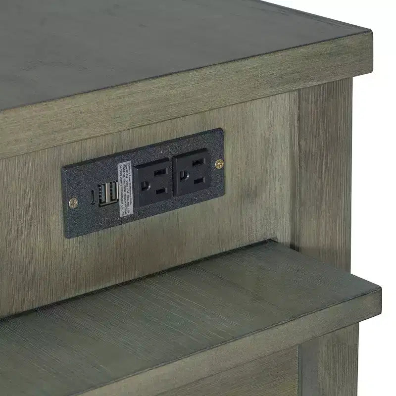 Isola da cucina allungabile con contenitori e prese elettriche, carrello da cucina multi-funzionale retrò su ruote con cassetti e ripiani aperti, grigio