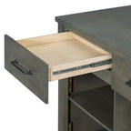 Isola da cucina allungabile con contenitori e prese elettriche, carrello da cucina multi-funzionale retrò su ruote con cassetti e ripiani aperti, grigio