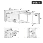 Isola da cucina allungabile con contenitori e prese elettriche, carrello da cucina multi-funzionale retrò su ruote con cassetti e ripiani aperti, grigio