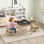 Costway Tavolo e Sedie per Bambini Set 4 in 1 Tavolo Attività per Bambini con Lavagna per Arte Grigio+Naturale/Arancione+Naturale