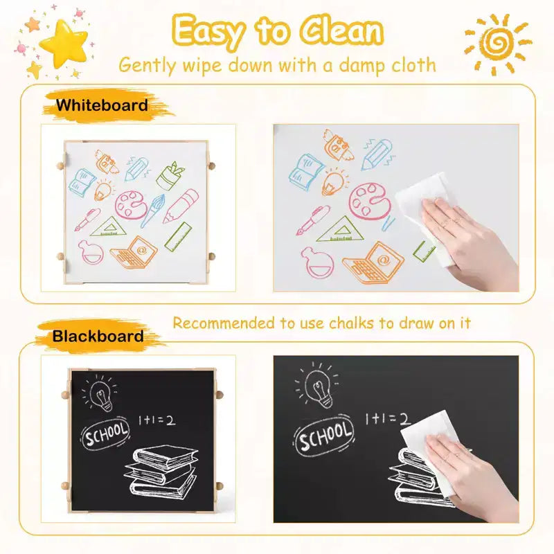 Costway Tavolo e Sedie per Bambini Set 4 in 1 Tavolo Attività per Bambini con Lavagna per Arte Grigio+Naturale/Arancione+Naturale