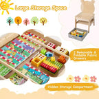 Costway Tavolo e Sedie per Bambini Set 4 in 1 Tavolo Attività per Bambini con Lavagna per Arte Grigio+Naturale/Arancione+Naturale