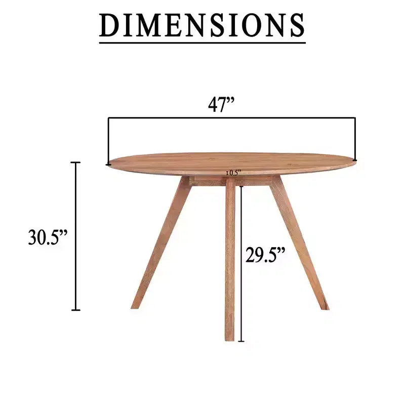 Tavolo da pranzo Royal Hampton | Piano rotondo 47" | Legno di mango marrone naturale fatto a mano | Base a quattro gambe angolate