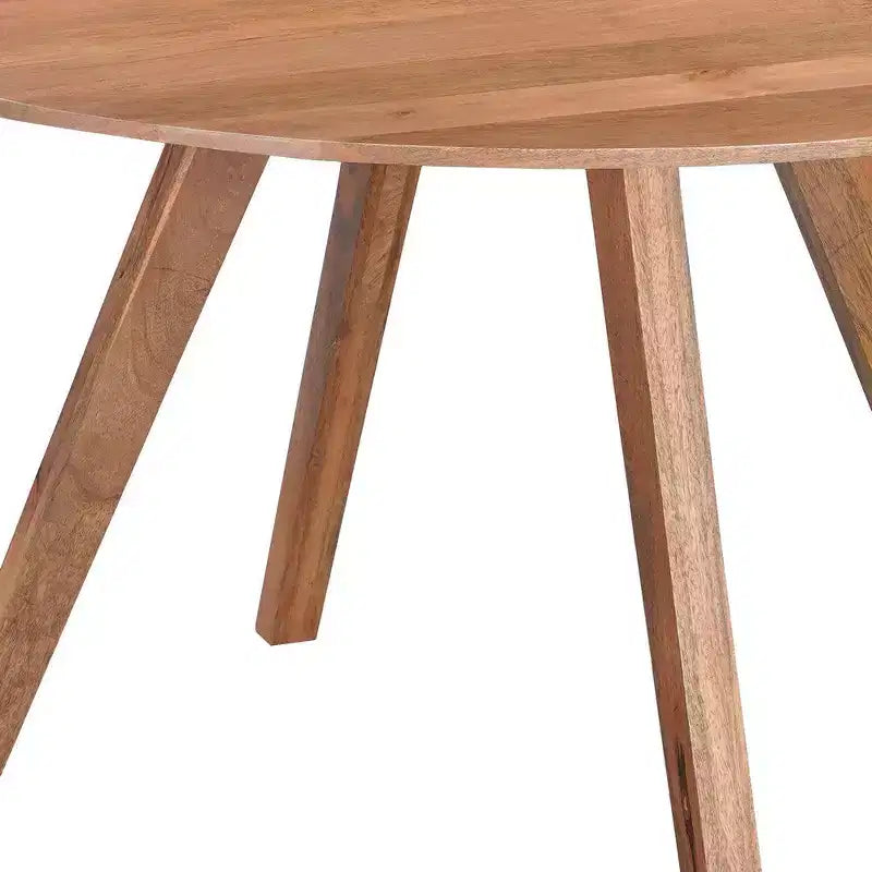 Tavolo da pranzo Royal Hampton | Piano rotondo 47" | Legno di mango marrone naturale fatto a mano | Base a quattro gambe angolate