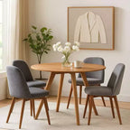 Tavolo da pranzo Royal Hampton | Piano rotondo 47" | Legno di mango marrone naturale fatto a mano | Base a quattro gambe angolate