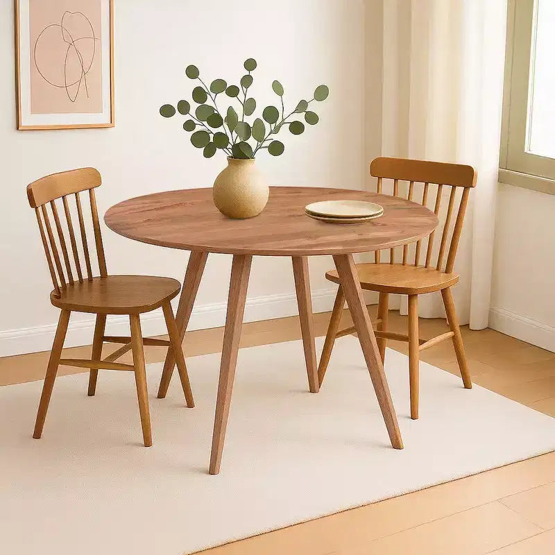 Tavolo da pranzo Royal Hampton | Piano rotondo 47" | Legno di mango marrone naturale fatto a mano | Base a quattro gambe angolate