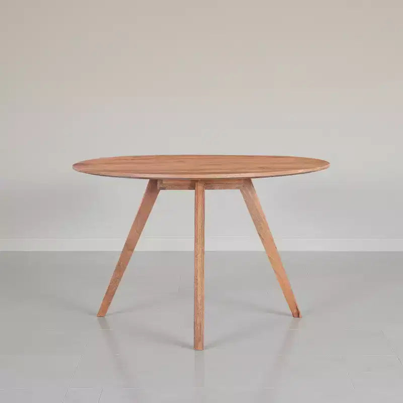 Tavolo da pranzo Royal Hampton | Piano rotondo 47" | Legno di mango marrone naturale fatto a mano | Base a quattro gambe angolate