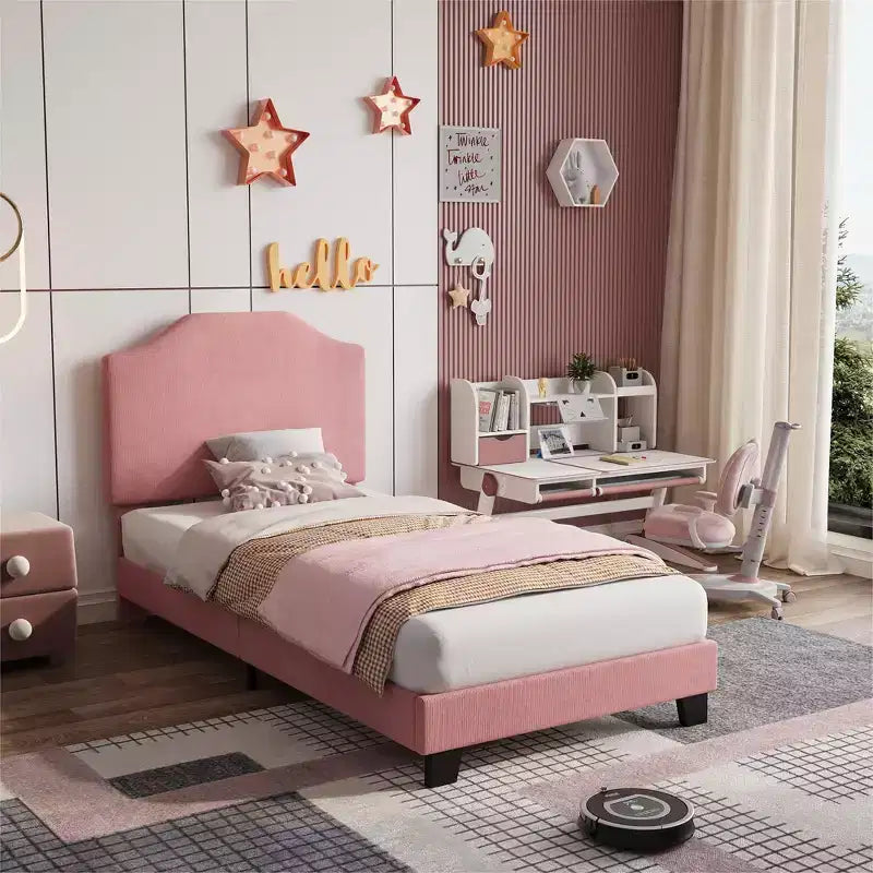 Base letto matrimoniale, struttura letto imbottita in velluto a coste con testiera regolabile, base per materasso, supporto a doghe in legno, non necessita di box spring