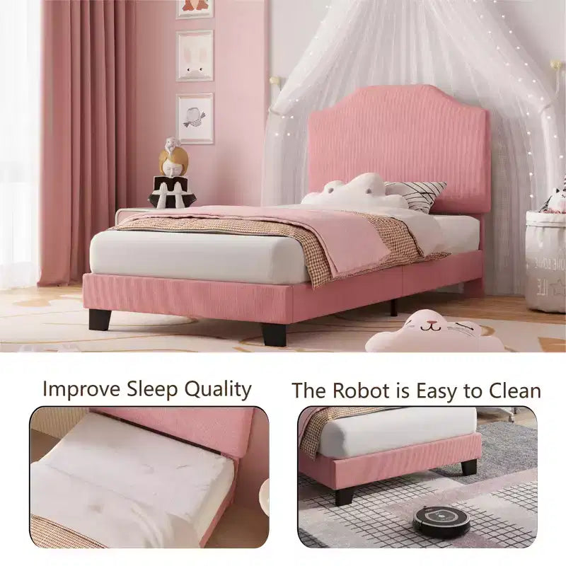 Base letto matrimoniale, struttura letto imbottita in velluto a coste con testiera regolabile, base per materasso, supporto a doghe in legno, non necessita di box spring