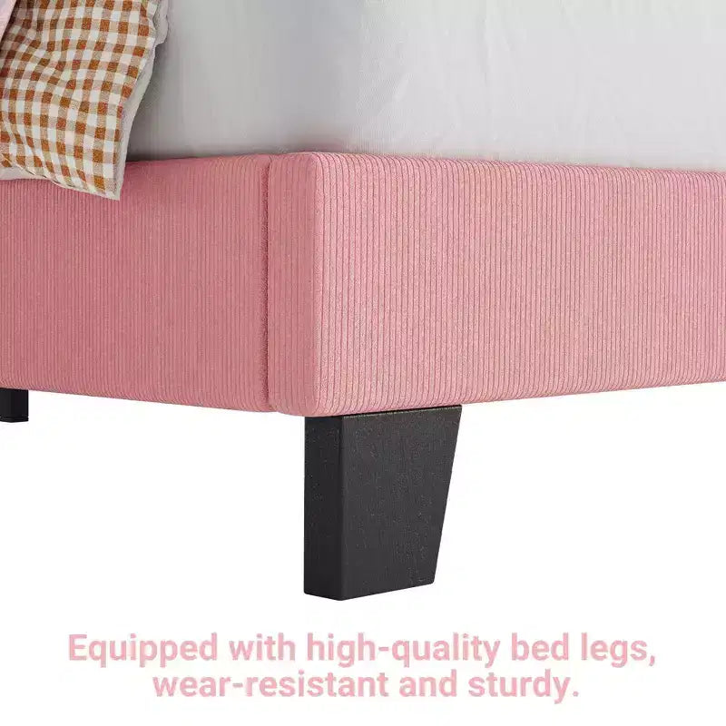 Base letto matrimoniale, struttura letto imbottita in velluto a coste con testiera regolabile, base per materasso, supporto a doghe in legno, non necessita di box spring