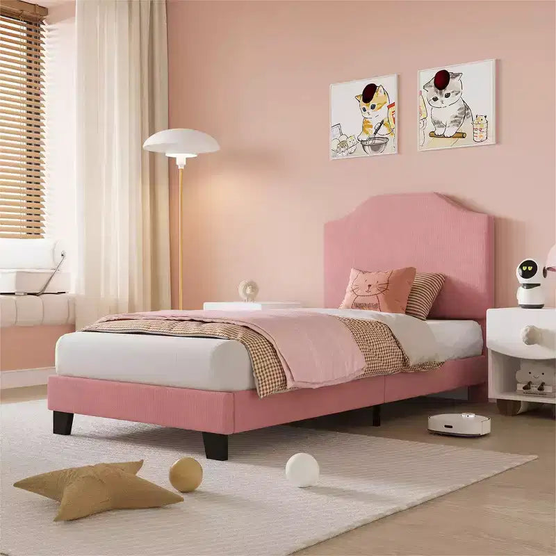 Base letto matrimoniale, struttura letto imbottita in velluto a coste con testiera regolabile, base per materasso, supporto a doghe in legno, non necessita di box spring