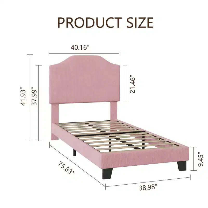 Base letto matrimoniale, struttura letto imbottita in velluto a coste con testiera regolabile, base per materasso, supporto a doghe in legno, non necessita di box spring