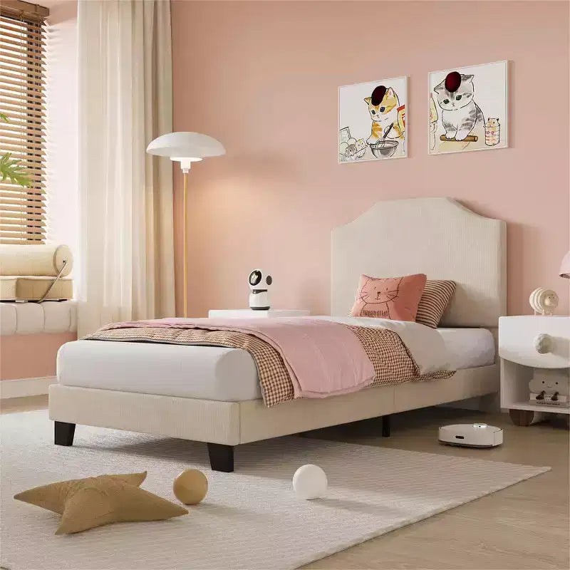 Base letto matrimoniale, struttura letto imbottita in velluto a coste con testiera regolabile, base per materasso, supporto a doghe in legno, non necessita di box spring