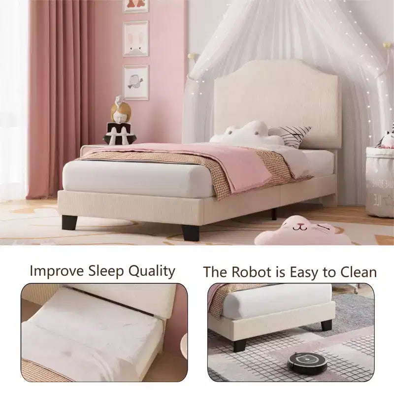 Base letto matrimoniale, struttura letto imbottita in velluto a coste con testiera regolabile, base per materasso, supporto a doghe in legno, non necessita di box spring