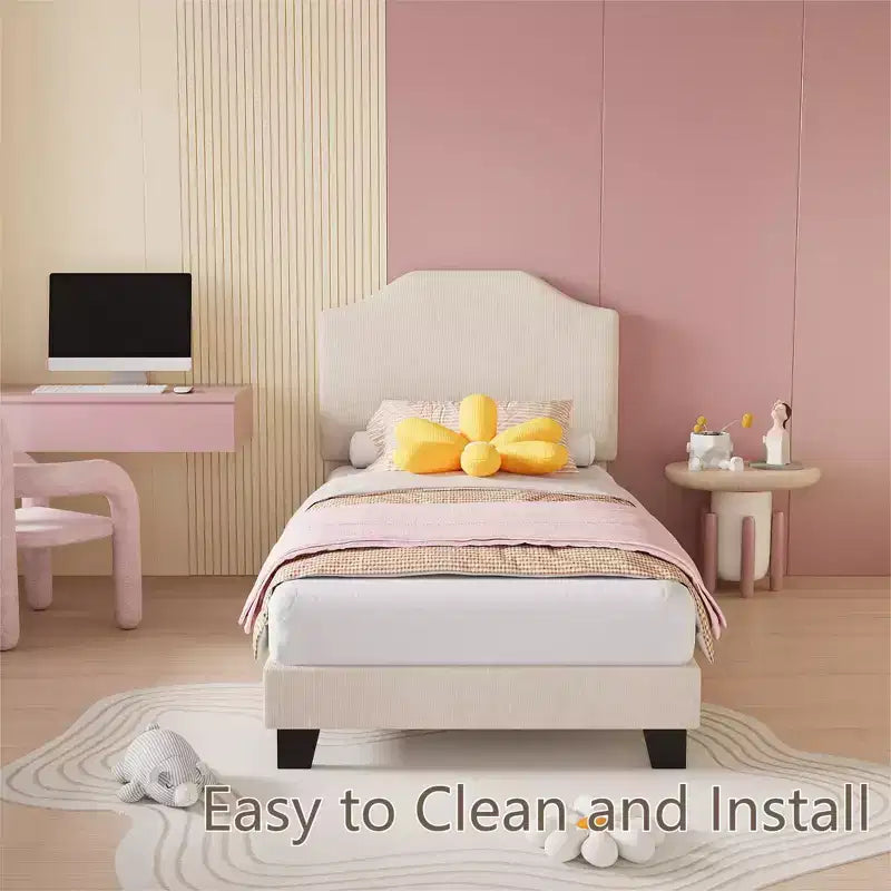 Base letto matrimoniale, struttura letto imbottita in velluto a coste con testiera regolabile, base per materasso, supporto a doghe in legno, non necessita di box spring