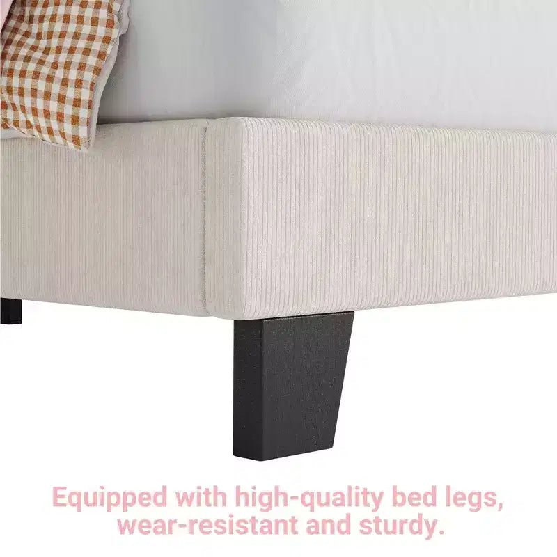 Base letto matrimoniale, struttura letto imbottita in velluto a coste con testiera regolabile, base per materasso, supporto a doghe in legno, non necessita di box spring