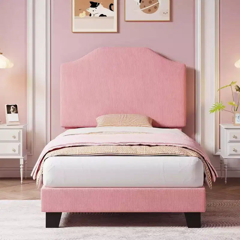 Base letto matrimoniale, struttura letto imbottita in velluto a coste con testiera regolabile, base per materasso, supporto a doghe in legno, non necessita di box spring