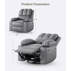 Poltrona reclinabile massaggiante, reclinabile girevole in pelle PU per soggiorno, cameretta o home theater, divano reclinabile ergonomico con portabicchieri