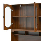 Scrivania retrò da 47 pollici con stazione di ricarica e ripiano, scrivania per computer con 5 cassetti, libreria con ante in vetro, scrivania da scrittura, noce - ModernLuxe