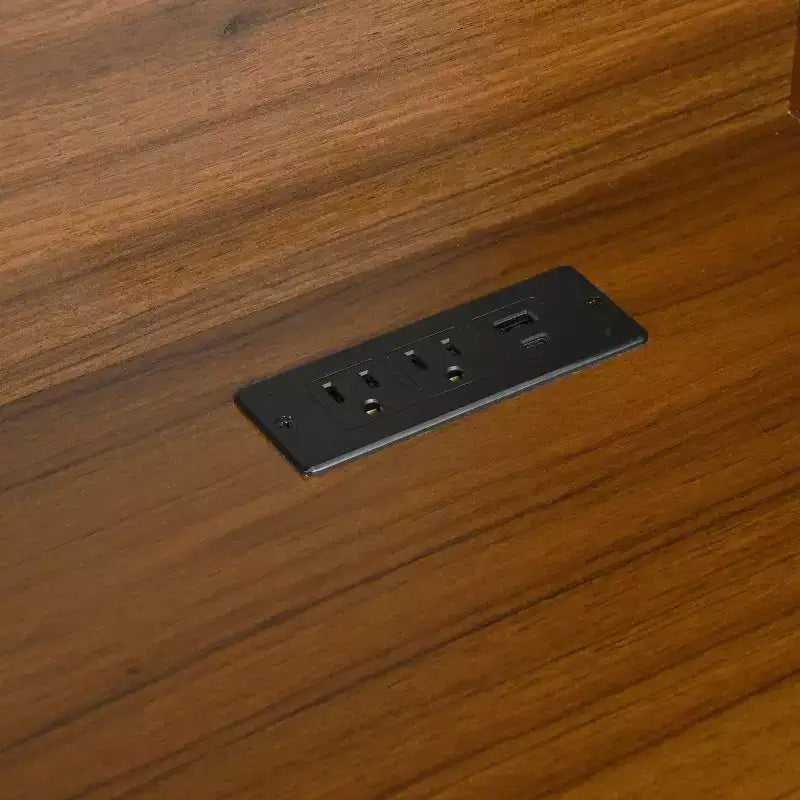 Scrivania retrò da 47 pollici con stazione di ricarica e ripiano, scrivania per computer con 5 cassetti, libreria con ante in vetro, scrivania da scrittura, noce - ModernLuxe