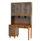Scrivania retrò da 47 pollici con stazione di ricarica e ripiano, scrivania per computer con 5 cassetti, libreria con ante in vetro, scrivania da scrittura, noce - ModernLuxe