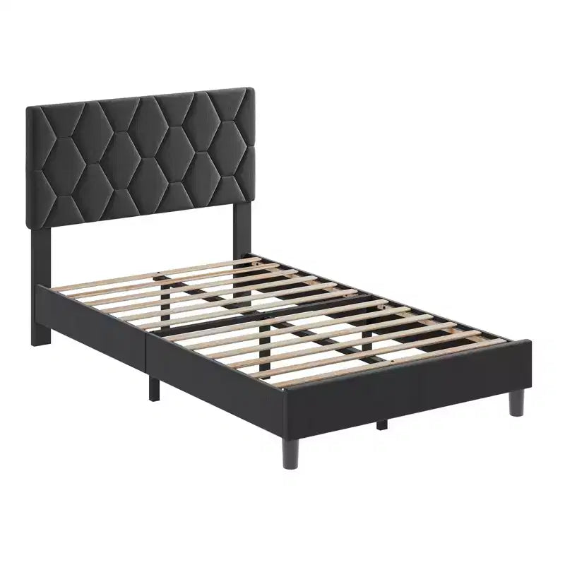 Struttura letto a piattaforma Twin XL con testiera regolabile e testiera imbottita, robusto supporto a doghe in legno, facile installazione, grigio