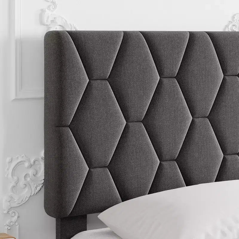 Struttura letto a piattaforma Twin XL con testiera regolabile e testiera imbottita, robusto supporto a doghe in legno, facile installazione, grigio