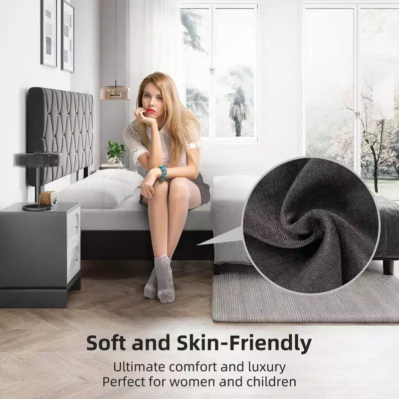 Struttura letto a piattaforma Twin XL con testiera regolabile e testiera imbottita, robusto supporto a doghe in legno, facile installazione, grigio