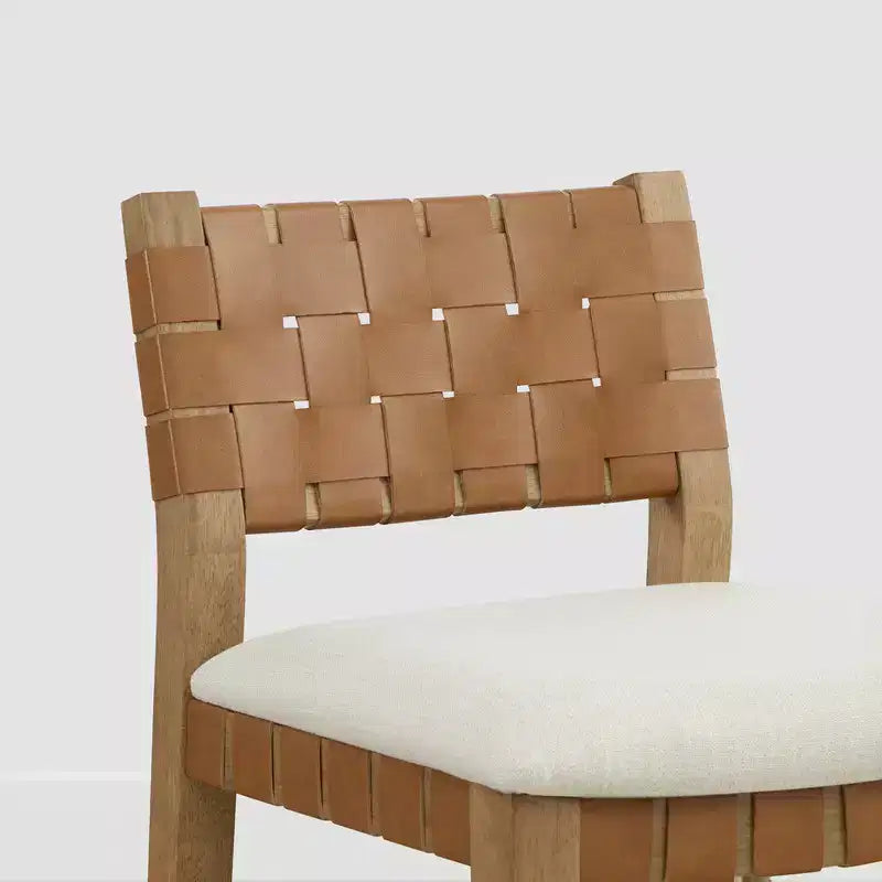 Spruce&Spring Sgabello da bar per altezza bancone in legno massello da 26" con schienale in PVC intrecciato a mano e seduta imbottita, set da 2
