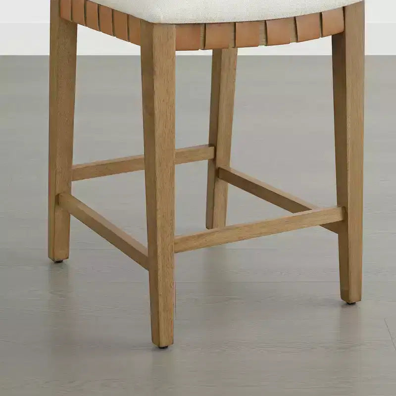 Spruce&Spring Sgabello da bar per altezza bancone in legno massello da 26" con schienale in PVC intrecciato a mano e seduta imbottita, set da 2